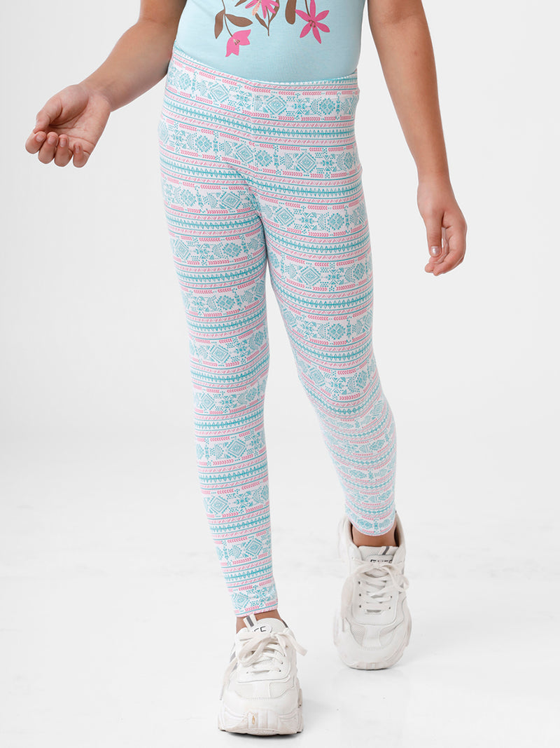 Kids – Girls Printed Ankle Leggings Pink