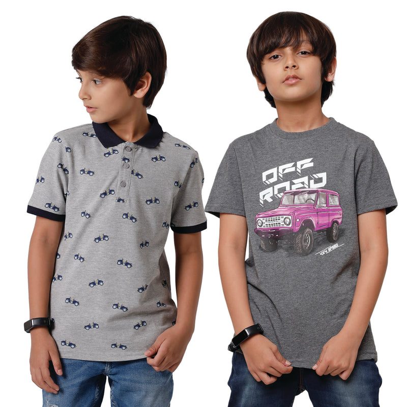 Pack of 2 Pipin Boys T-shirt Grey Melange & Steel Grey
