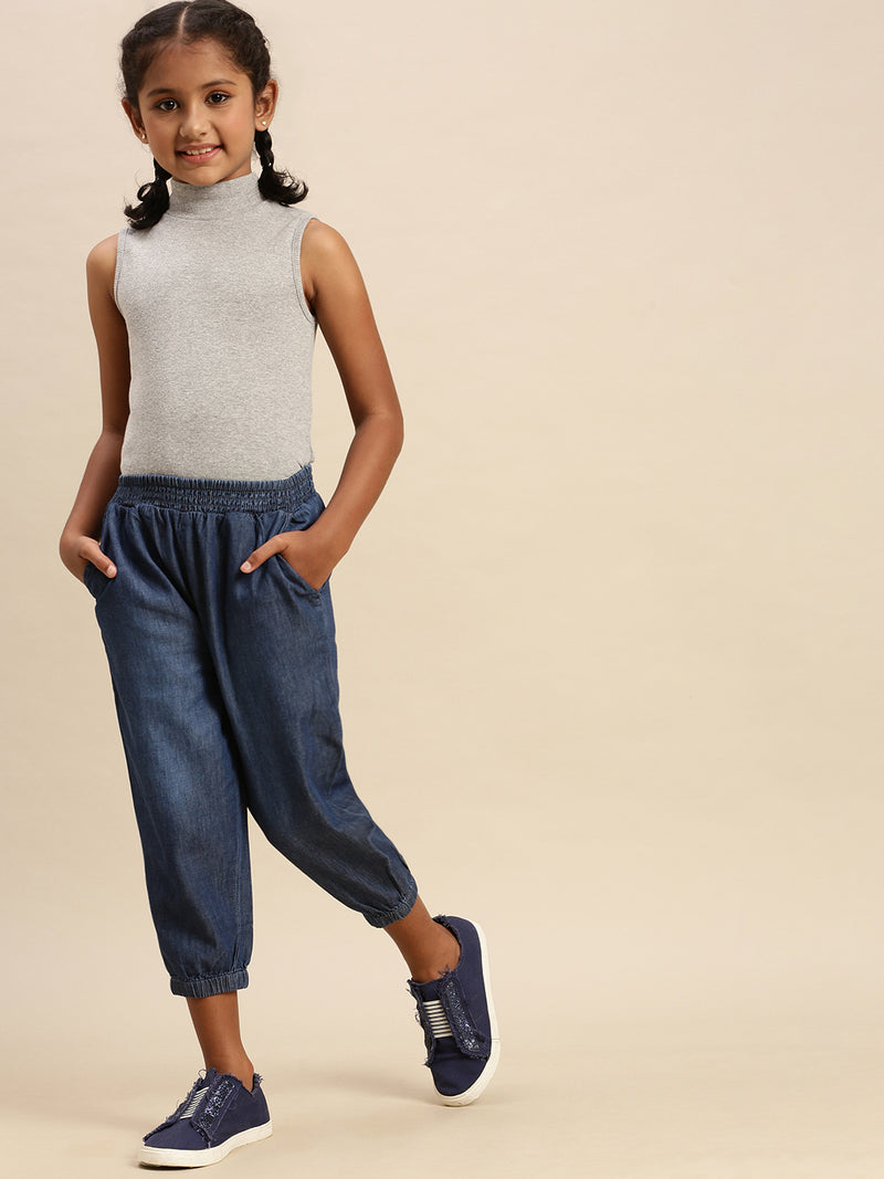 PIPIN Girls Jeans Solid Cotton Mid Blue - De Moza