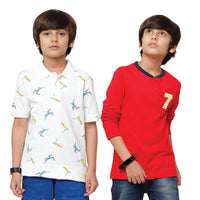 Pack of 2 Pipin Boys T-shirt Offwhite & Raising Red