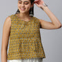 De Moza Women's Printed Peplum Top Mustard