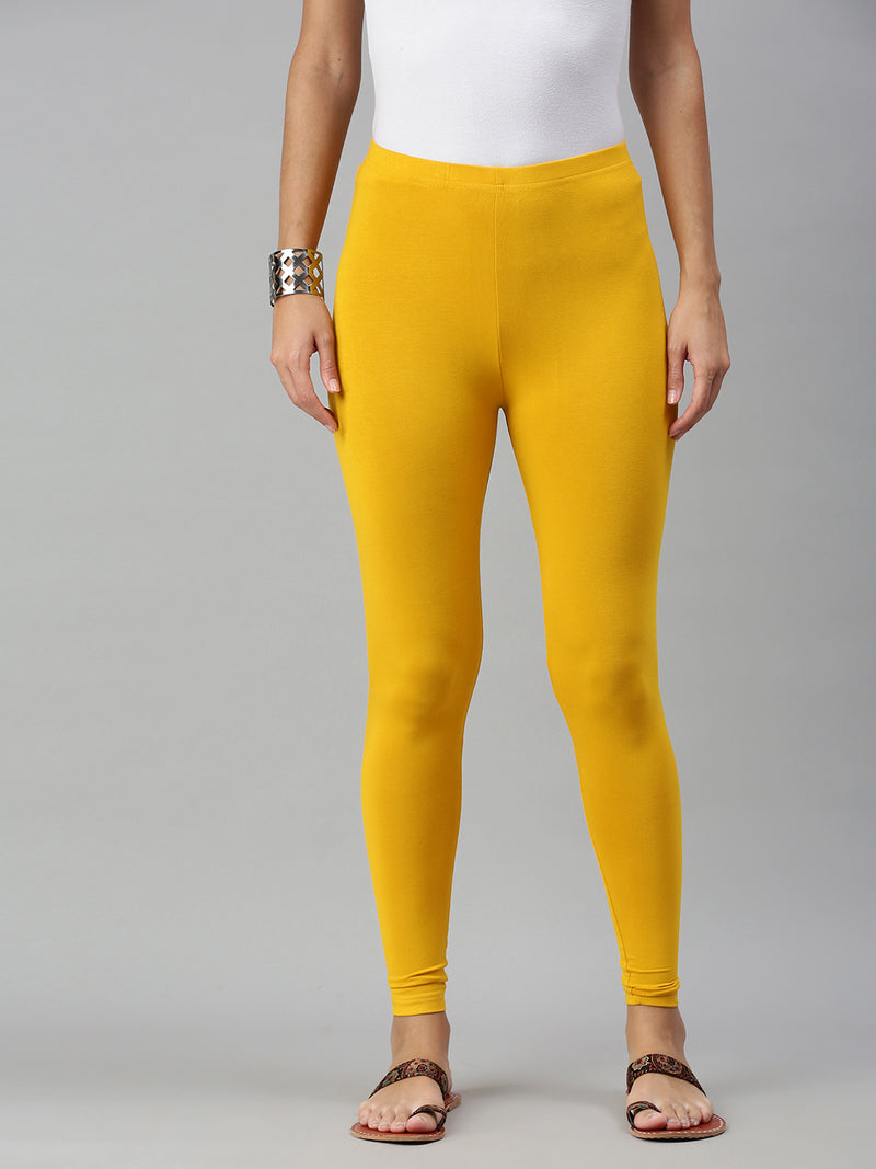 De Moza Ladies Ankle Length Leggings Solid Viscose Mustard - De Moza