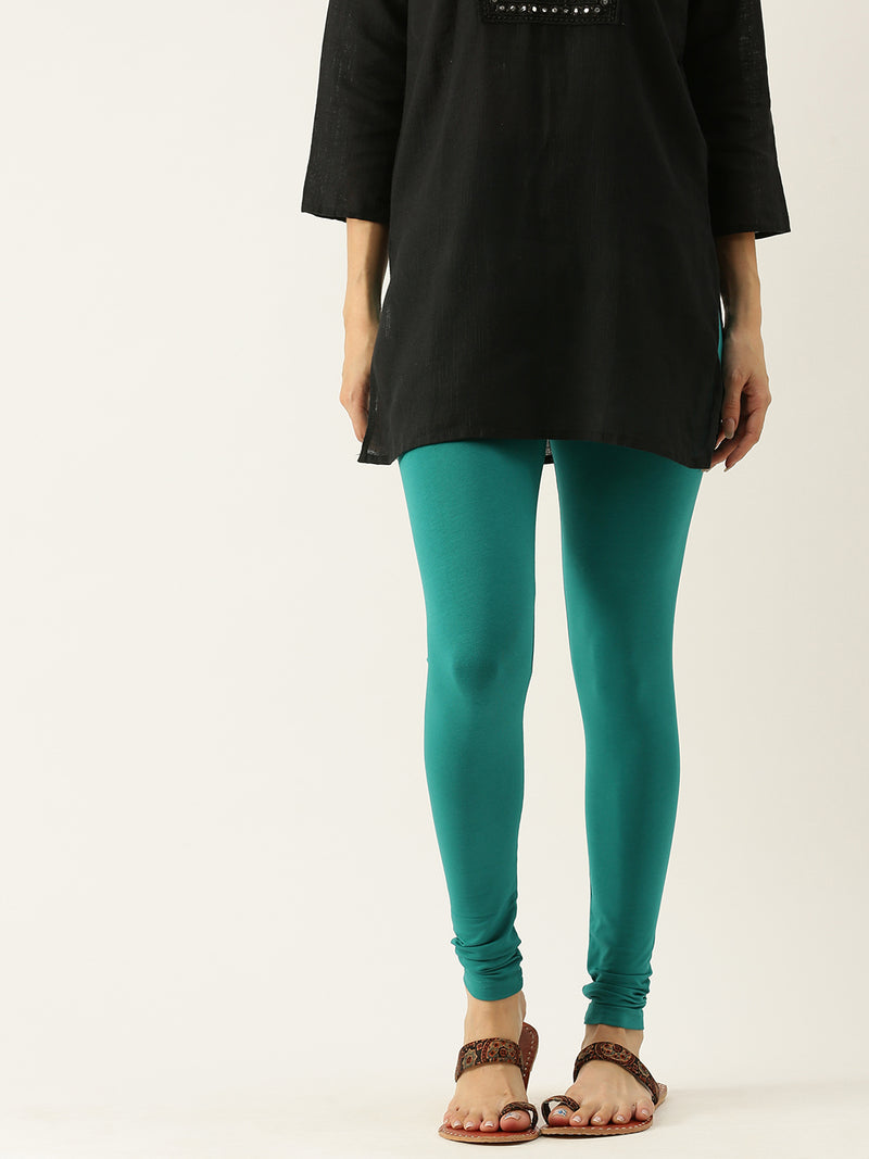 De Moza Women's Ankle Length Leggings Solid Cotton Sea Green - De Moza (4890554925119)