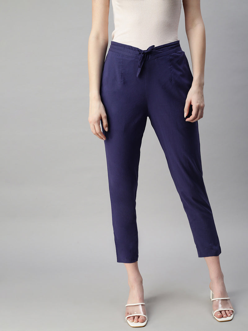 De Moza Women's Straight Pant Navy Blue