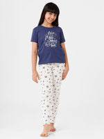 Kids – Girls Printed Pyjama Set Navy Melange