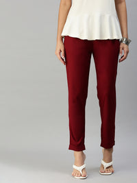 De Moza Women's Cigarette Pant Maroon