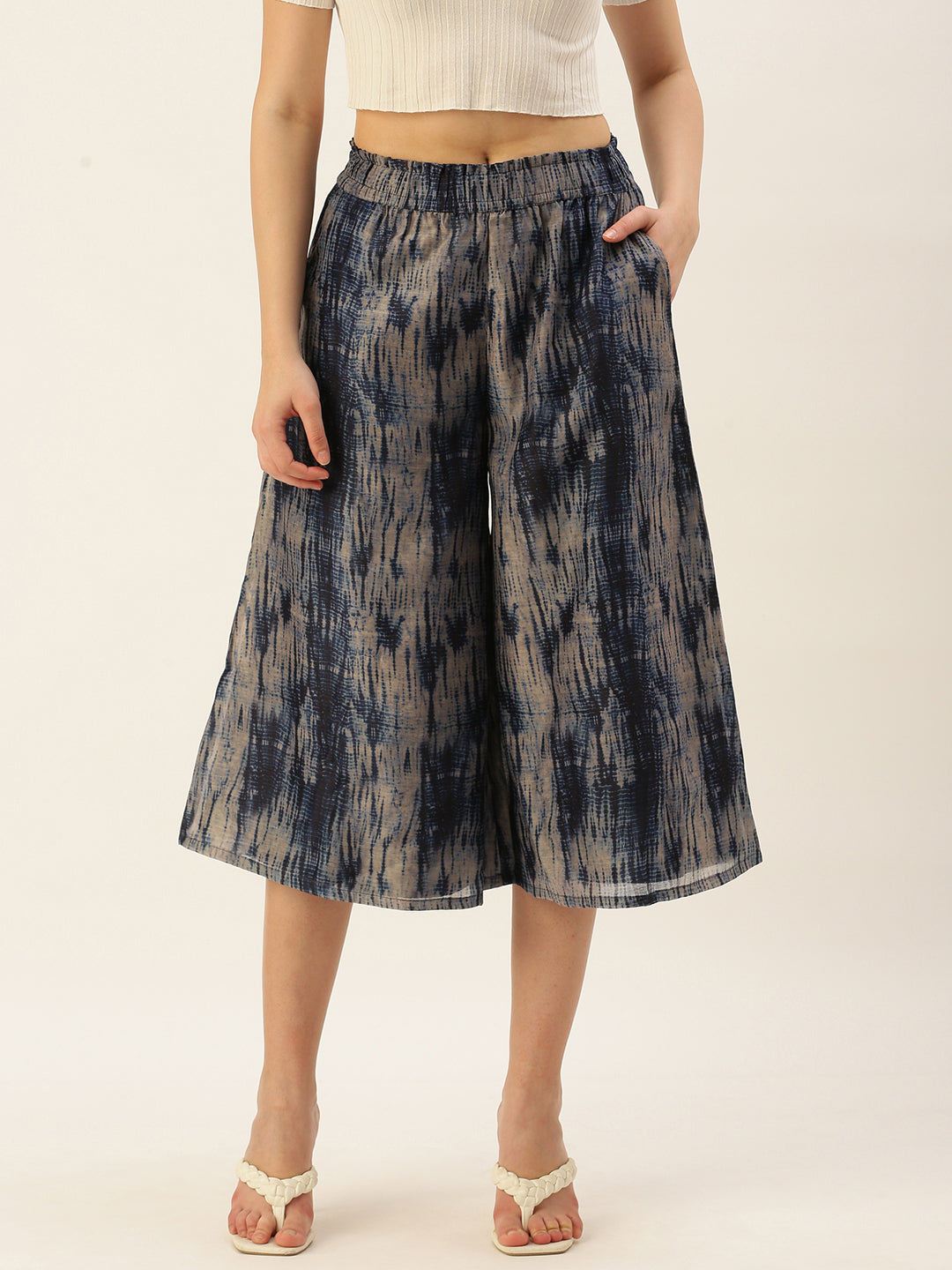 De Moza Women's Printed Culottes Indigo