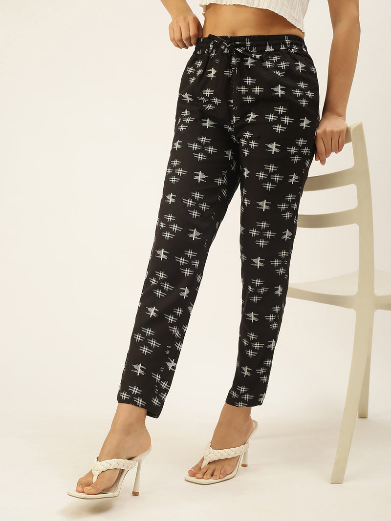 De Moza Ladies Printed Straight Pant Black