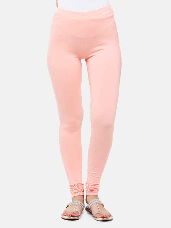 De Moza Women Chudidhar Leggings Baby Pink Solid Cotton 
