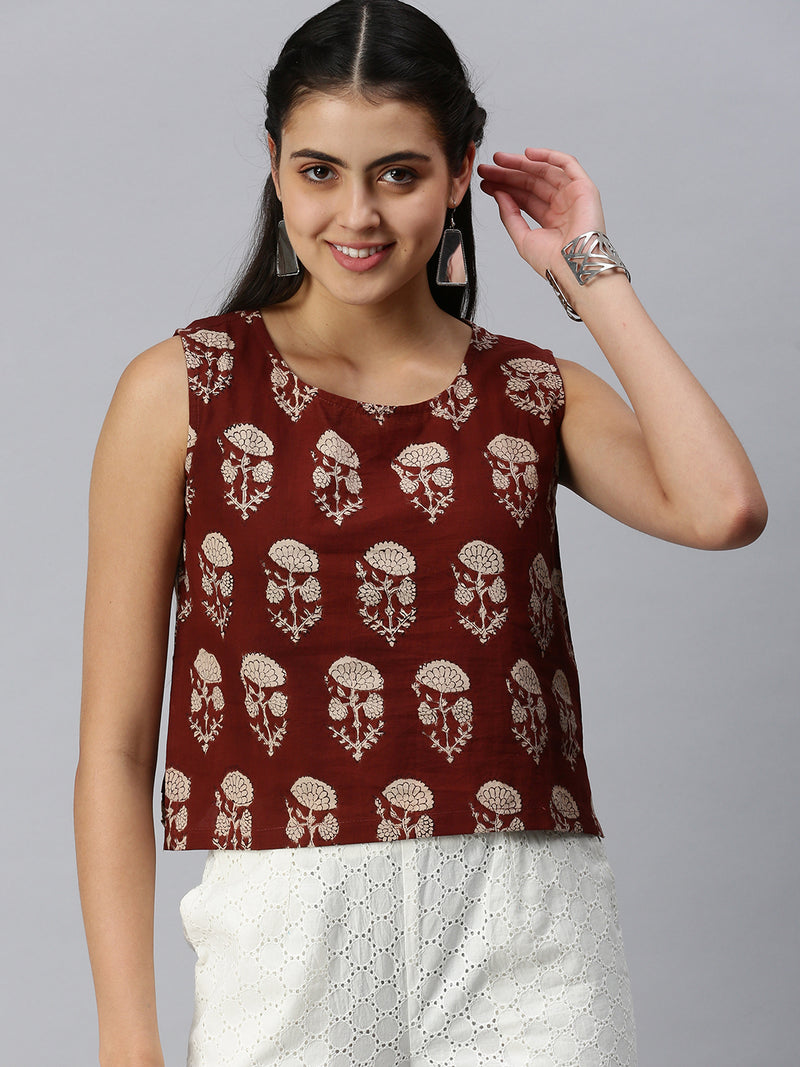 De Moza Women’s Printed Crop Top Maroon