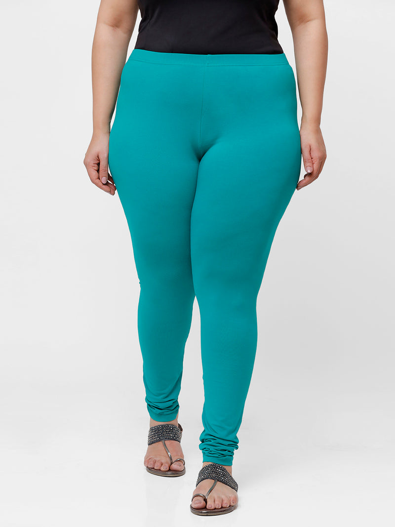 De Moza Women Plus Size Churidar Leggings Solid Cotton Emerald Green