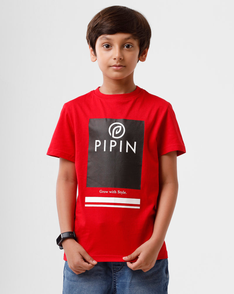 Kids - Boys Printed Half Sleeve T-Shirt Raising Red