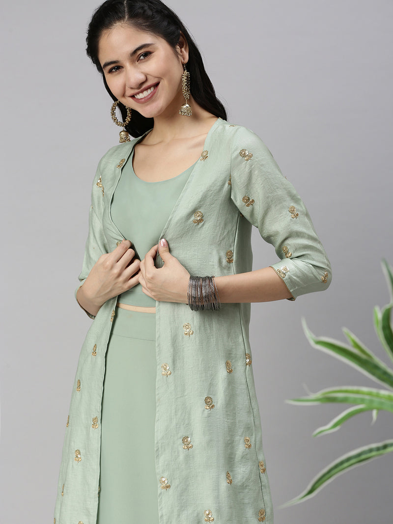 De Moza Women’s Lehenga Set Pista Green (3Piece set)