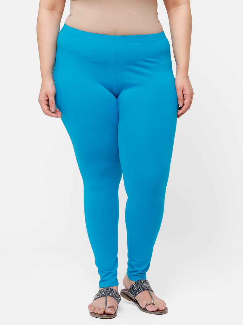 De Moza Ladies Plus Ankle Length Leggings Solid  Cotton Teal - De Moza