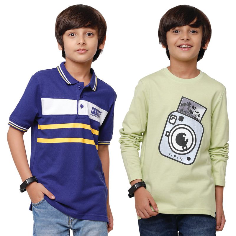 Pipin Boys Combo Cotton T-shirt Pack of 2 - De Moza