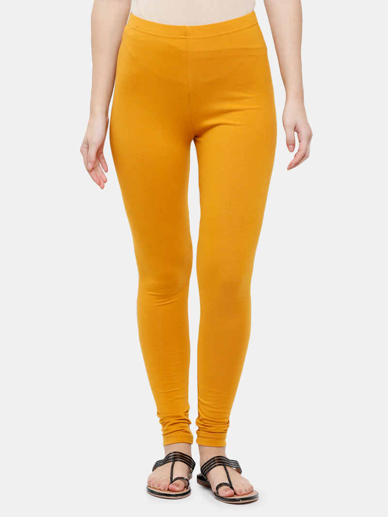 De Moza Ladies Ankle Length Leggings Solid Cotton Dark Mustard - De Moza