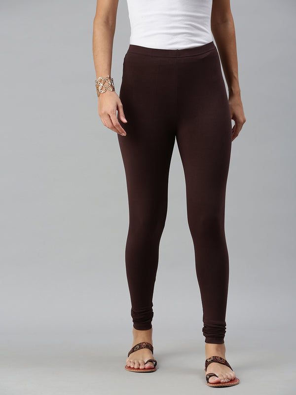 De Moza Ladies Churidar Leggings Solid Cotton Brown - De Moza