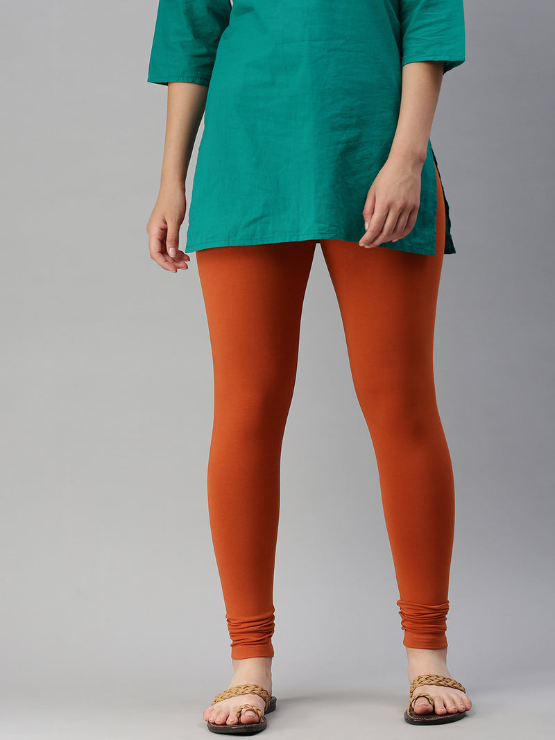 De Moza Women's Premium Ankle Length Leggings Solid Cotton Rust - De Moza (6679540203583)