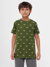 Kids - Boys Printed Half Sleeve T-Shirt Olive Green