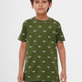 Kids - Boys Printed Half Sleeve T-Shirt Olive Green