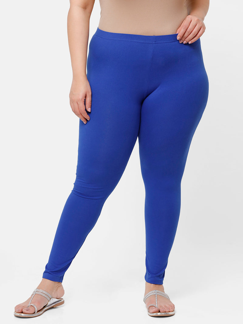 De Moza Ladies Plus Ankle Length Leggings Solid Cotton Royal Blue - De Moza