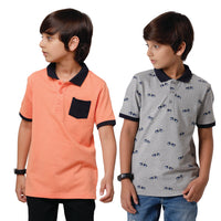 Pack of 2 Pipin Boys T-shirt Orange Melange & Grey Melange