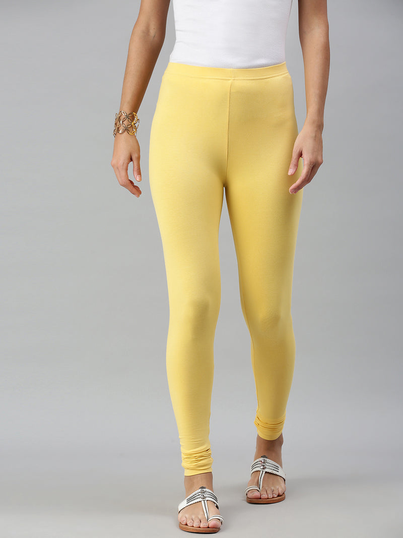 De Moza Women Churidar Leggings Solid Cotton Yellow