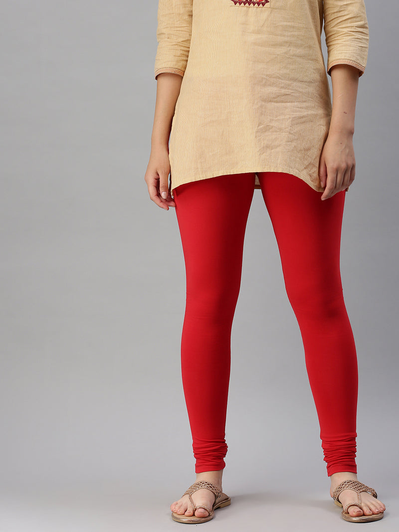 De Moza Women's Premium Churidhar Leggings Solid Cotton Red - De Moza (6679541121087)