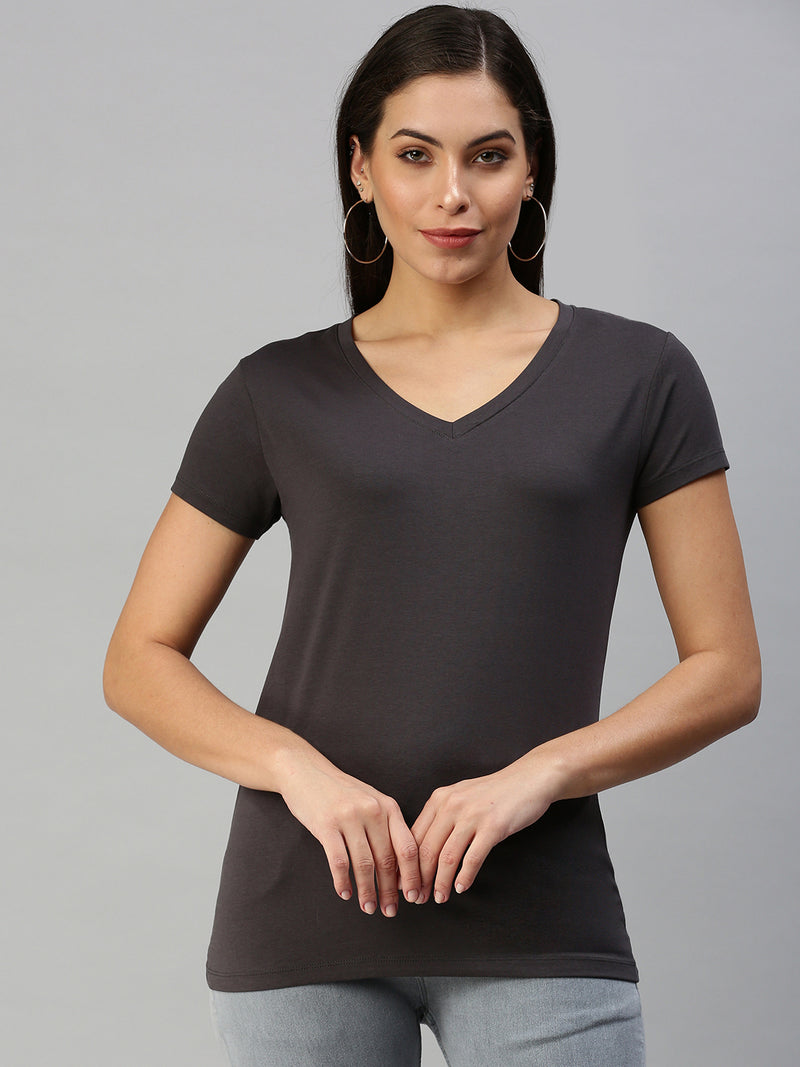 De Moza Women's Half Sleeve Top Dark Grey