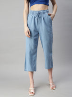De Moza Ladies Crop Palazzo Mid Blue