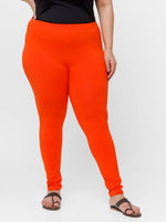 De Moza Ladies Plus Ankle Length Leggings Solid Cotton Orange - De Moza