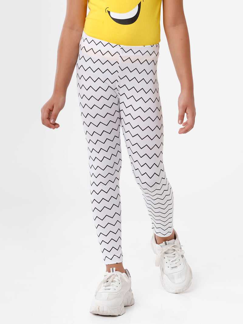 Kids – Girls Printed Ankle Leggings White
