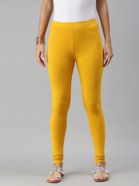 De Moza Ladies Churidar Leggings Solid Cotton Mustard - De Moza