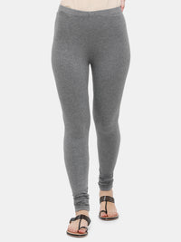 De Moza Ladies Churidar Leggings Solid Cotton Anthra Melange - De Moza