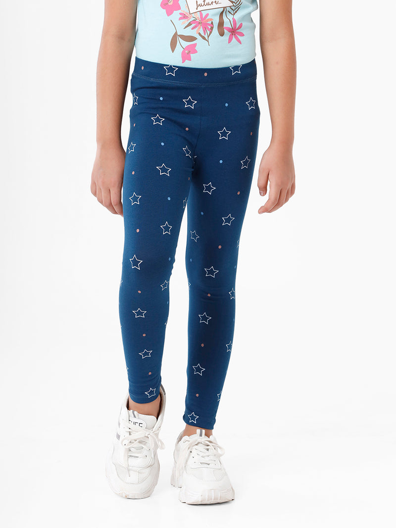 Kids – Girls Printed Ankle Leggings Navy