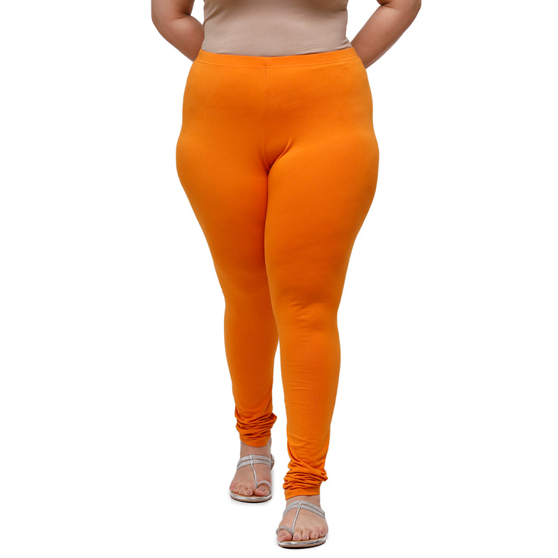 De Moza Women Plus Size Churidar Leggings solid Cotton Dark Yellow