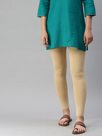 De Moza Women's Premium Ankle Length Leggings Solid Cotton Beige - De Moza (6679538827327)