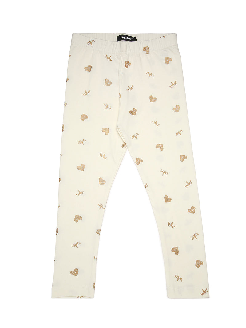 De Moza Kids - Girls Printed Ankle Length Leggings Cotton Offwhite - De Moza (6682211713087)