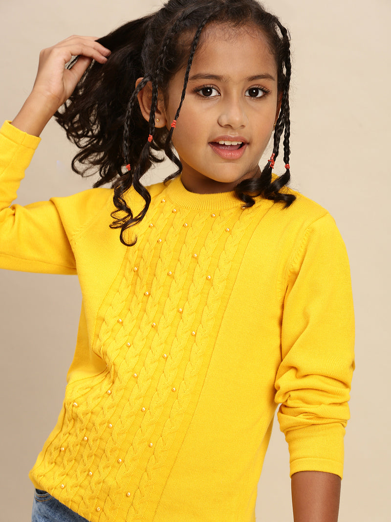 PIPIN Girls Sweater Sweat Shirt Solid Cotton Yellow - De Moza
