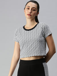 De Moza Ladies Printed Crop Top White