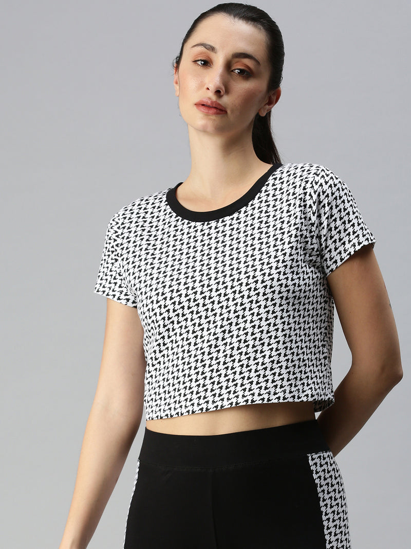 De Moza Ladies Printed Crop Top White