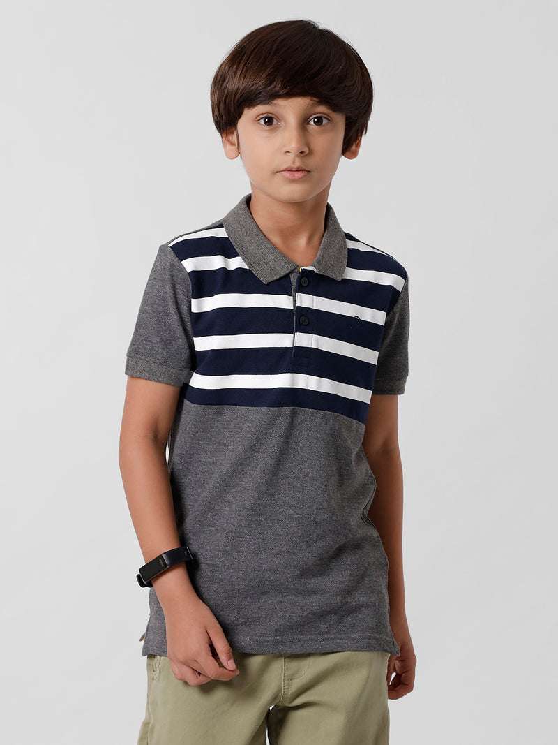 Kids - Boys Printed Half Sleeve T-Shirt Anthra Melange