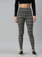 De Moza Ladies Printed Ankle Length Leggings Cotton Black - De Moza