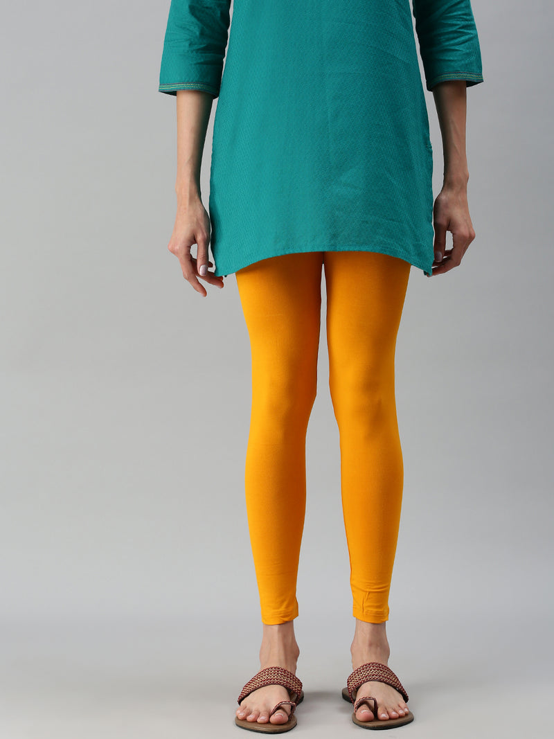 De Moza Ladies Ankle Length Leggings Solid Viscose Dark Yellow - De Moza