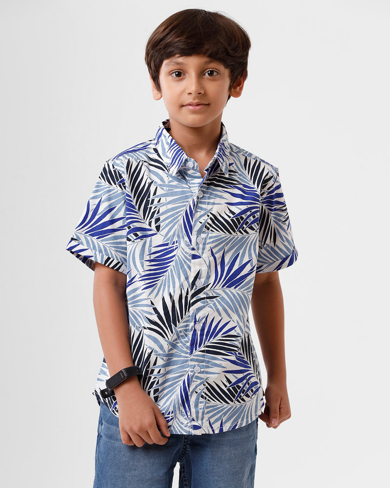 Kids – Boys Printed Shirt Mint White
