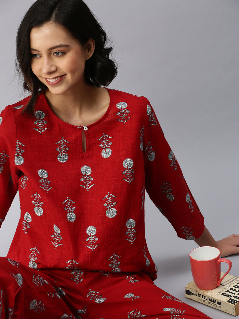 De Moza Ladies Printed Pyjama Set Red