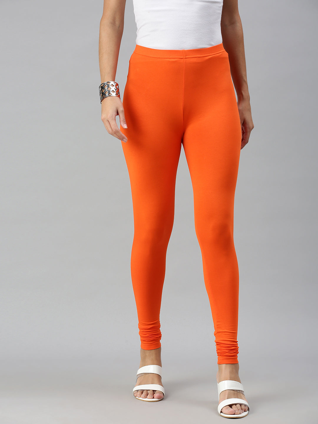 De Moza Ladies Churidar Leggings Solid Cotton Orange - De Moza