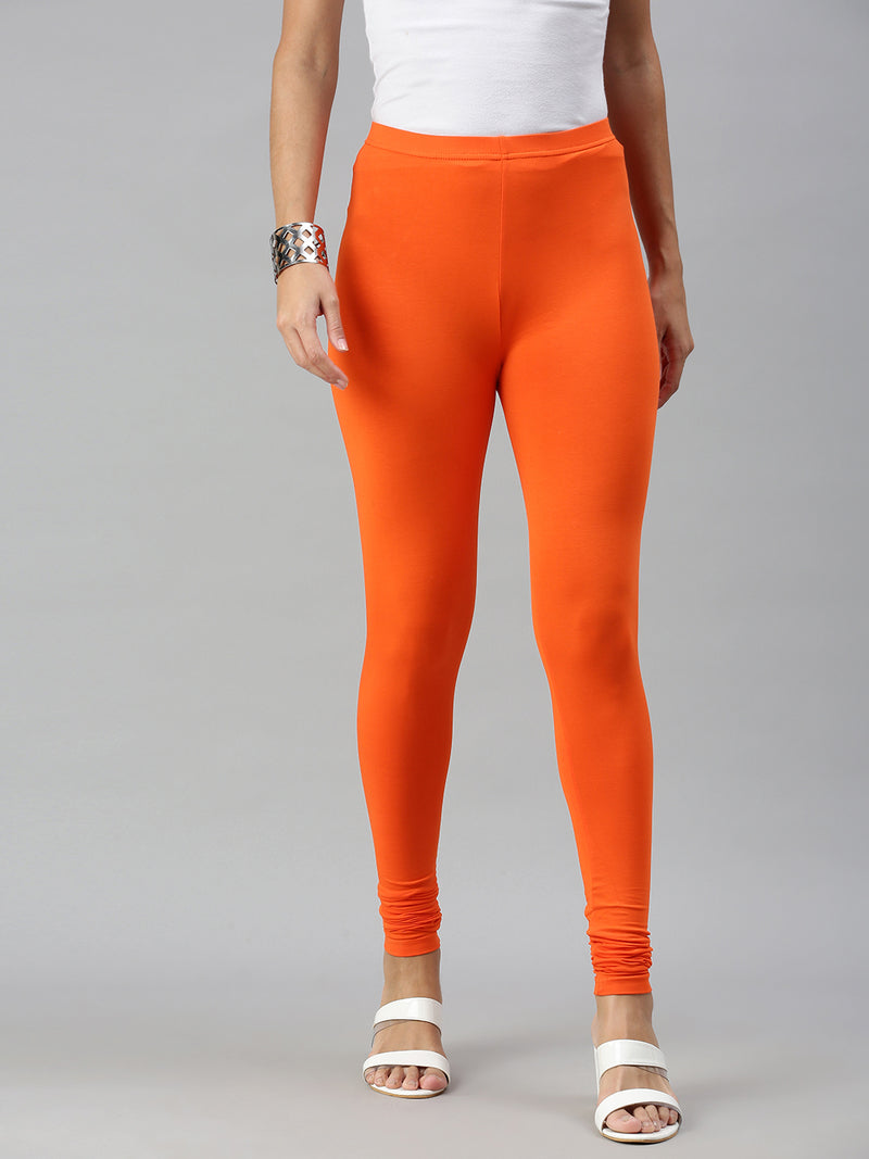 De Moza Ladies Churidar Leggings Solid Cotton Orange - De Moza