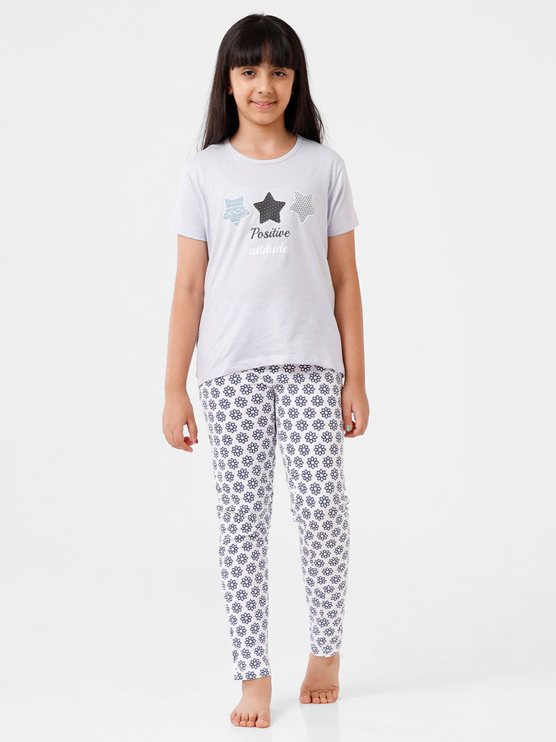 Kids – Girls Printed Pyjama Set Grey Dawn