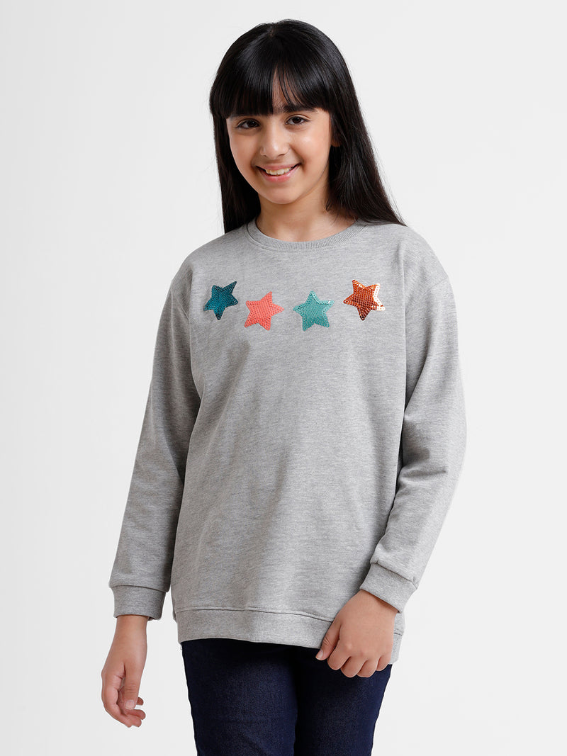 Kids - Girls Printed Sweatshirt Grey Melange